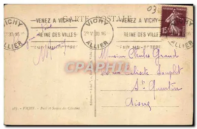 Park i źródło Célestins — Vichy — Éditions Lédat, n°387 — Rewers