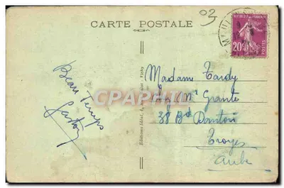 Tarjeta postal antigua Colegio Banville, Cour d'onore, Moulins — Reverso