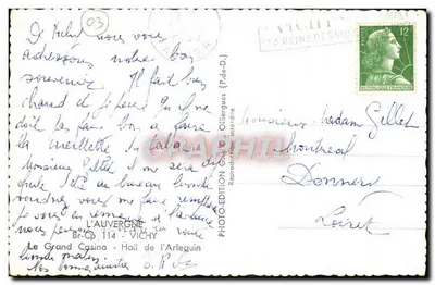Sala do Grand Casino d'Arlequin — Vichy — editor Gd'O — Verso
