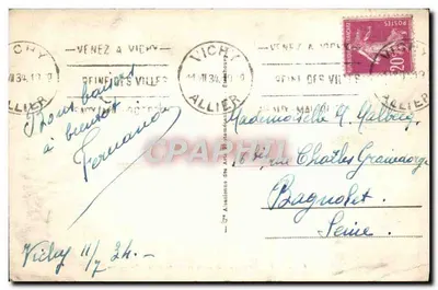 Vichy - Parque dos Célestins e terraço da Orangerie — Bilhete postal antigo n°46, editor H. L. (logotipo visível) — Verso
