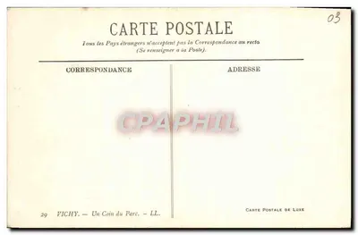 Vichy — Kąt Parku — Elitarne Karty Pocztowe — Rewers