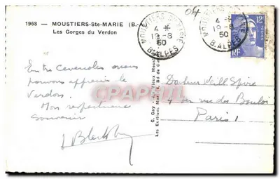 Le Gorges du Verdon — Moustiers-Sainte-Marie — Edizioni C. Gay — Verso