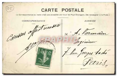 Bilhete postal antigo As Alpes Pittorescas Oisans Cachoeira dos Freaux — Verso