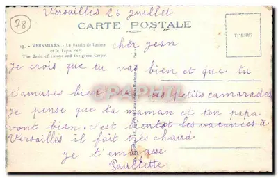 Versailles - Der Bassin de Latone und der Tapis Vert — Verleger: Paris, Nr. 17 — Rückseite