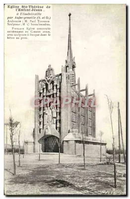 Igreja de Santa Térèsa do Menino-Jesu em Aubergenville — Arquitetura de M. Paul Tournon, escultura de M. G. Sarra bezolies — Fototipia A. Benoît, Neuilly-sur-Seine