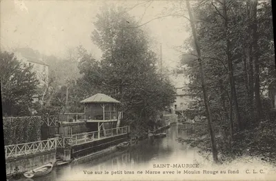 Saint-Maurice — Vista do pequeno braço do Marne com o Moulin Rouge no fundo — C. L. C.