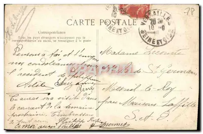 Bilhete postal antigo Versailles O Palácio Quarto de Luís XIV — Verso