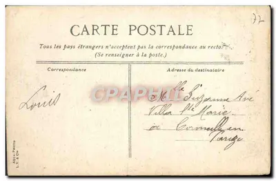 Fontainebleau, A Cour d'Ulysse — vista do jardim com estátua e fonte — L.V. & Cie, n°12 — Verso