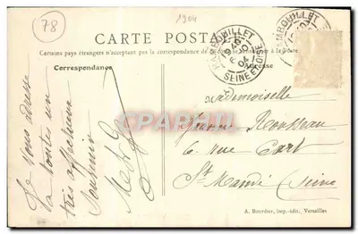 Zamek Rambouillet, strona północna — widok zamku z wieżą okrągłą i portalami — A. Bourdier, wydawca, Paryż — Rewers