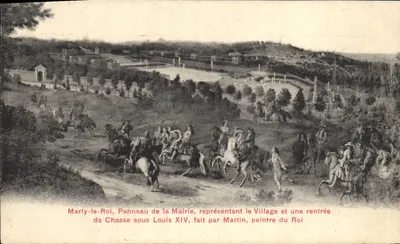 Marly-le-Roi — Painel da Prefeitura representando o Village e uma entrada de Caça sob Luís XIV, feito por Martin, pintor do Rei