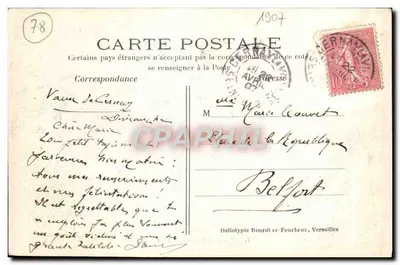 Dampierre (S.-et-O.) O Castelo — Bilhete postal antigo Héliotypie Bourdi er-Faucheux — Verso