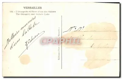 Versailles — Orangeria i basen Szwajcarów — Wydawnictwo Sztuki, Versailles, n° 108 — Rewers