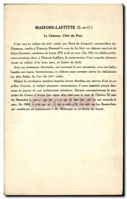 MAISONS-LAFFITTE (S.-&-O.) — Il Castello (Lato del Parco) — Collezione della Soluzione Pautaubeerge — Verso