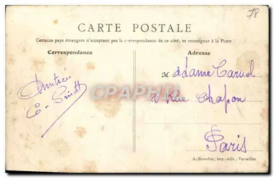 Rambouillet - Plac Old Government — widok placu z fontanną i budynkami — wydawca A. Bourdier, Versailles — Rewers
