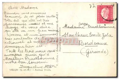 Widok ulicy Thiers w Melun — wydawca R. Gélois, Melun (S.-et-M.) — Rewers