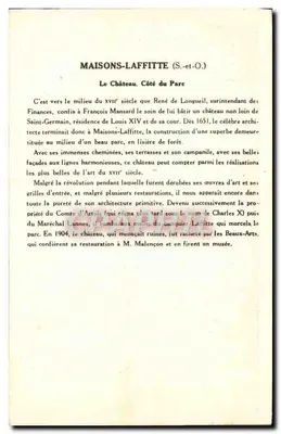 MAISONS-LAFFITTE (S.-et-O.) — Das Schloss — Ausgabe von Paulizuberge Solution — Rückseite