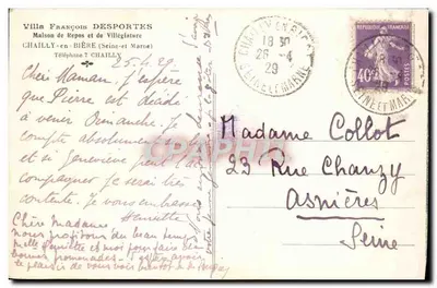 Willa François Desportes — Chaillly-en-Bière (Seine-et-Marne) — wydawca nie widoczny — Rewers