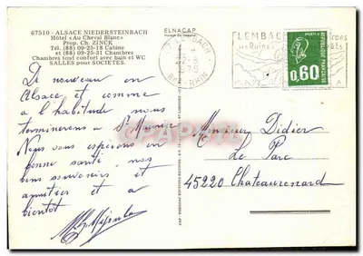 Alsace Niedersteinbach — Hotel « Au Cheval Blanc » — Elnacap — Verso