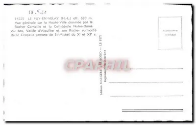 Le Puy-en-Velay — Visão geral sobre a Alta Cidade dominada pelo Rocher Corneille e pela Catedral Notre-Dame — Edição Margerit-Mond — Verso