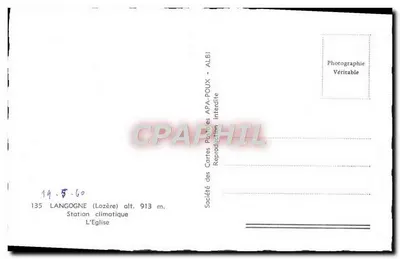 Langogne — A Igreja — Sociedade das Cartas Postais APA-POUX — Verso