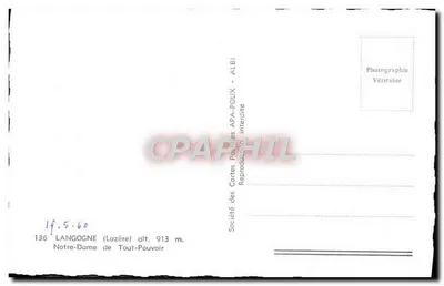 Nossa Senhora de Tudo-Poderoso — Langogne (Lozère) — Sociedade de Cartas Postais APA-POUX - ALBI — Verso