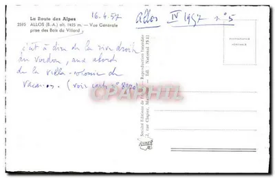 Allos (B.-A.) — Vue Générale prise des Bois du Villard — Éditions Chapier, n°5 — Rewers