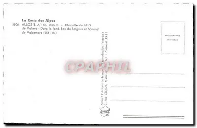 Kaplica NMP Valvert — ALLOS (B.-A.) — Société Éditions de France — Rewers