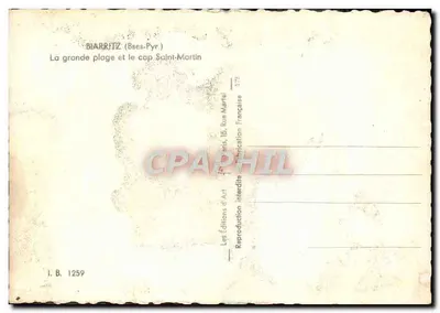 Biarritz (Bses-Pyr.) — De grote strand en de kap Saint-Martin — Les Éditions d'Art, Rue Française 15, Parijs — Achterkant