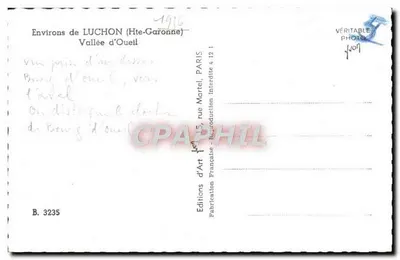 Environs de LUCHON (Hte-Garonne) — Vale do Oueil — Éditions d'Art Martel, n° B. 3235 — Verso