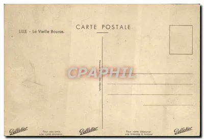 Lille — Stara Bursa — widok miejski z wieżą i historyczną fasadą — wydawca Pallettier — Rewers
