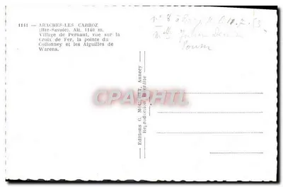 Araches-les-Carroz — Widok na Krzyż Żelazny, szczyt Collonney i Aiguilles de Warens — Wydawnictwo G. MOURET, Annecy — Rewers