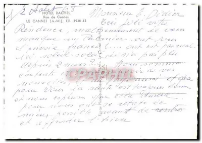 Hotel Rachel — Cannes — uitgever Tracage Photographique LAVAL — Achterkant