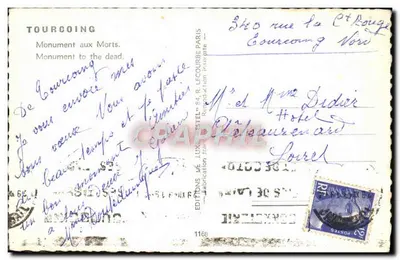 Tourcoing — Monumento a los Caídos — Editor Estel, n°1168 — Reverso