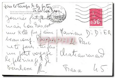 Widok z lotu Houses of Parliament i Whitehall w Londynie — The Photographic Postcard Co. Ltd. nr 5932 — Rewers