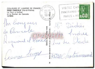 O Parque de Ostras de Cancale — editor Yvan - Impressora Paris - n° 10/7874 — Verso