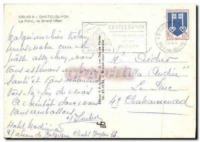 O Parque, o Grande Hotel — Châtelguyon — Edição Y. P. A. Nice — Verso