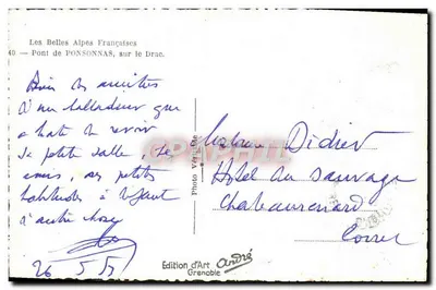 Ponte de Ponsonnas — sobre o Drac — Edição d'Art André, Grenoble — Verso