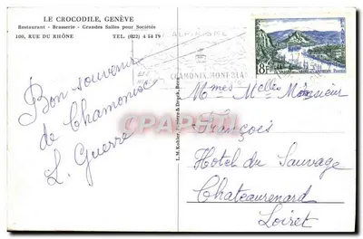 Genève — vista do lago e das montanhas — LE CROCODILE, GENÈVE — Verso
