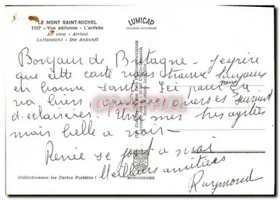 Mont Saint-Michel — Widok z powietrza — Wydawca LUMICAP, nr 1127 — Rewers