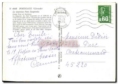 Pont suspendu de Bordeaux — vue aérienne — Éditeur Elcée, n° 4668 — Verso
