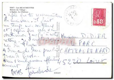 Les Beaumettes — vista do vilarejo, igreja e posto de gasolina Total — edição CPAPHIL — Verso