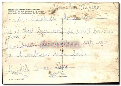 Bilhete postal moderno Serre Chevalier Chantemerle Vista Aérea da Estação — Verso
