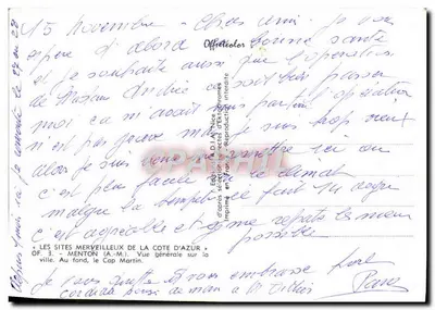 Menton — Vista general de la ciudad, el Cap Martin — Ediciones A.D.I. Nice — Reverso