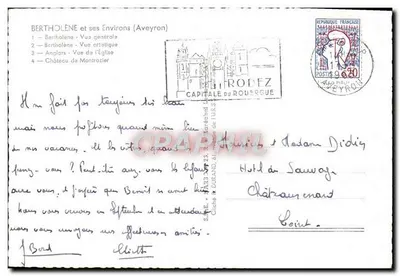 Bertholène i jej Otoczenie — ogólny widok, kościoł, zamek Montrozier — wydawca Narbe, seria S.A.E. nr 23 — Rewers