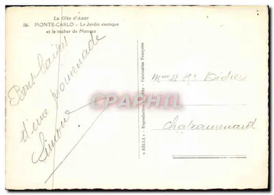Monte-Carlo — El Jardín exótico y la roca de Mónaco — RELLA — Reverso