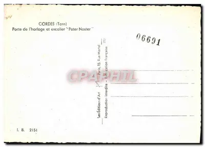 Cordes (Tarn) — Portal zegara i schody "Pater Noster" — Wydawnictwo Sztuk, Paryż — Rewers