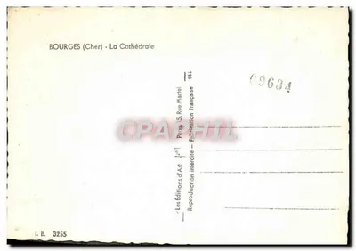 Bourges (Cher) - Katedra — rysunek J. Von — Wydawnictwo Art Martel — Rewers