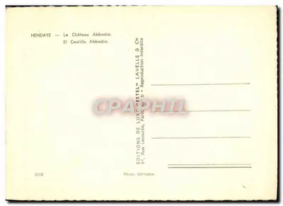 Tarjeta postal moderna El Castillo de Hendaye — Reverso