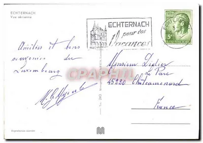 Echternach — Vista aérea — Messageries NRAI.S. Luxemburgo No. 243 — Verso