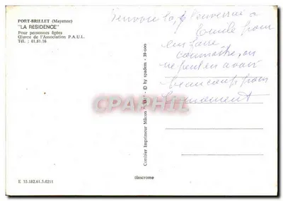 Port-Brillet (Mayenne) — 'La Résidence' per persone anziane — Editore Combier, n° E 53.182.61.3.0211 — Verso